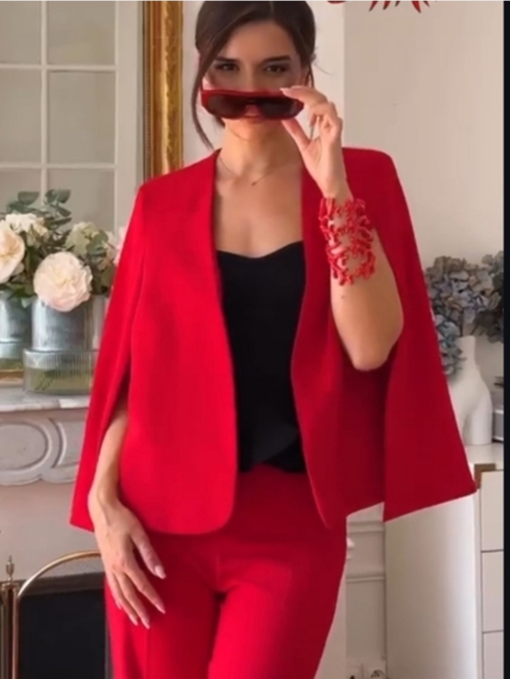 ZARA CAPE BLAZER JACKET RED SIZE XS - Picture 6 of 16